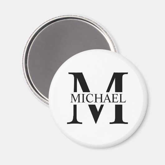 Wit Gepersonaliseerd Monogram en Naam Magneet (Voorkant / Achterkant)