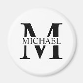 Wit Gepersonaliseerd Monogram en Naam Magneet (Voorkant)