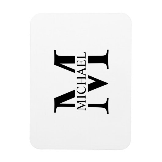 Wit Gepersonaliseerd Monogram en Naam Magneet (Verticaal)