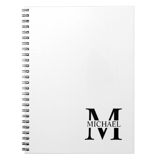 Wit Gepersonaliseerd Monogram en Naam Notitieboek (Voorkant)