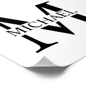 Wit Gepersonaliseerd Monogram en Naam Poster (Hoek)