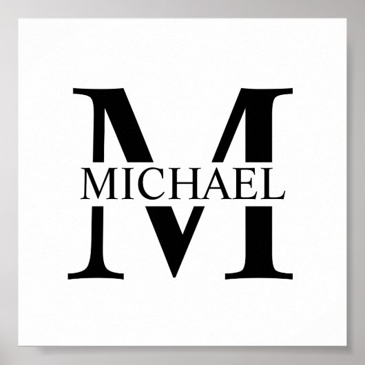 Wit Gepersonaliseerd Monogram en Naam Poster (Voorkant)