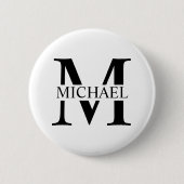 Wit Gepersonaliseerd Monogram en Naam Ronde Button 5,7 Cm (Voorkant)