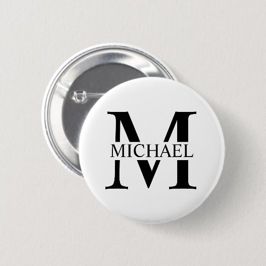 Wit Gepersonaliseerd Monogram en Naam Ronde Button 5,7 Cm (Voorkant /achterkant)