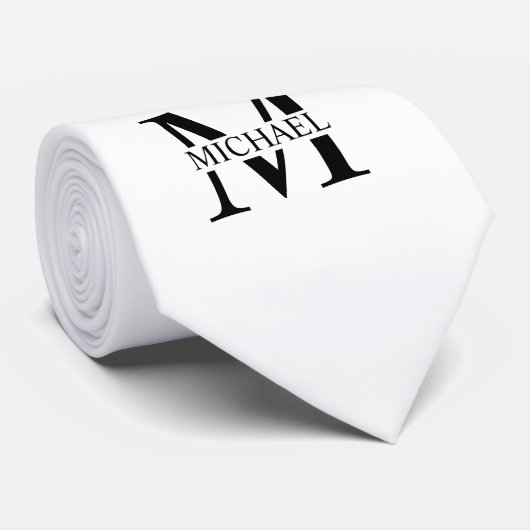 Wit Gepersonaliseerd Monogram en Naam Stropdas (Opgerold)