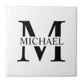 Wit Gepersonaliseerd Monogram en Naam Tegeltje (Voorkant)