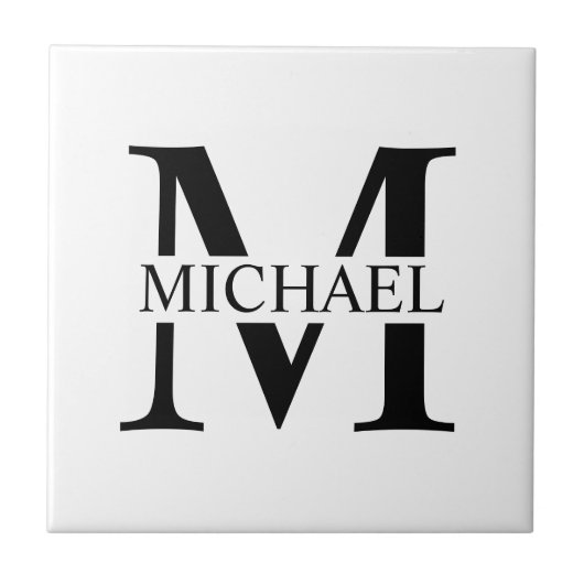Wit Gepersonaliseerd Monogram en Naam Tegeltje (Voorkant)