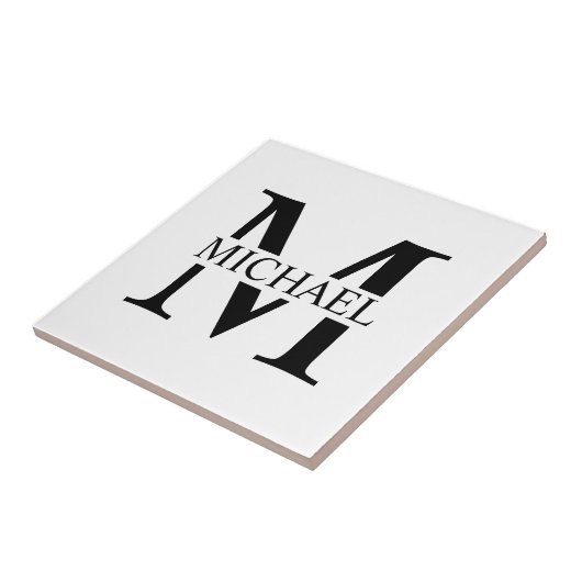 Wit Gepersonaliseerd Monogram en Naam Tegeltje (Zijkant)