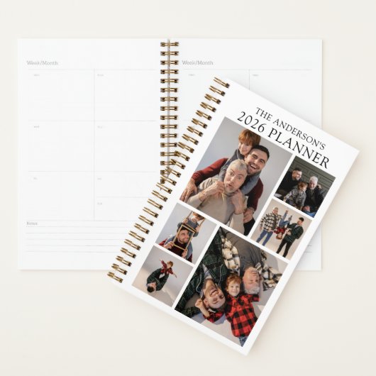 Wit Gepersonaliseerde 6 Fotocollage Jaarlijks Planner (Display)
