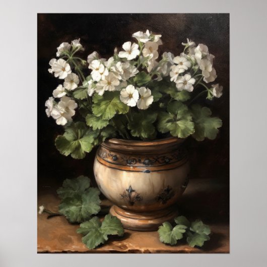 Wit Geranium Bloemen Art Print Poster (Voorkant)