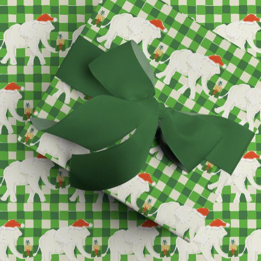 Wit Geruite Witte Olifant Kerstfeest Cadeaupapier