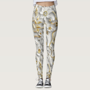 Wit Gestileerde Bloemen Met Goud Metallic Leggings