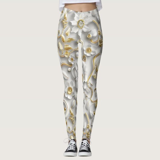 Wit Gestileerde Bloemen Met Goud Metallic Leggings (Voorkant)