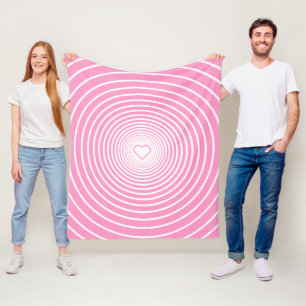 Wit gestreept roze fleece deken hart uw kleur