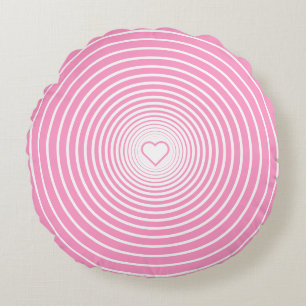 Wit Gestreept Roze Ronde Kussen met Hart