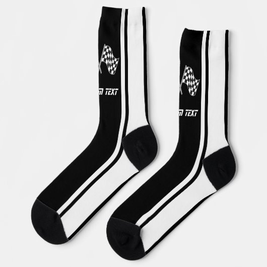 Wit Gestreepte Racing Car Flags - Gepersonaliseerd Sokken (Links)