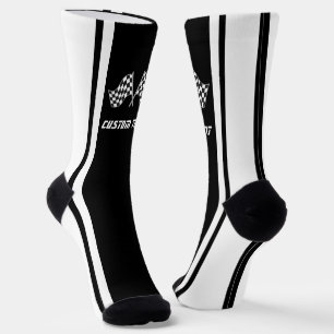 Wit Gestreepte Racing Car Flags - Gepersonaliseerd Sokken