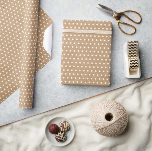 Wit gestreste stippen op nepbruin rustiek kraft cadeaupapier (Crafts)