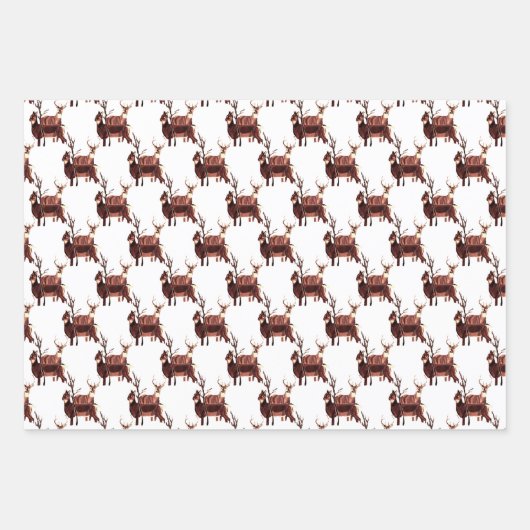 WIT-GETAILLEERD DEER Wrapping Paper Flat (Voorkant 2)