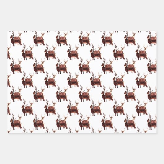 WIT-GETAILLEERD DEER Wrapping Paper Flat (Voorkant)