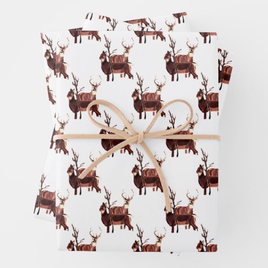WIT-GETAILLEERD DEER Wrapping Paper Flat (In situ)