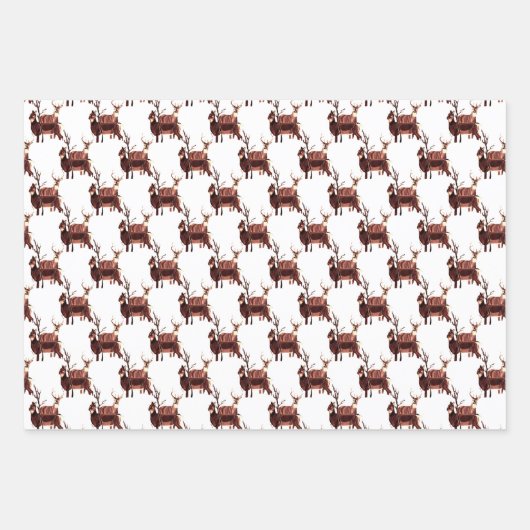 WIT-GETAILLEERD DEER Wrapping Paper Flat (Voorkant 3)