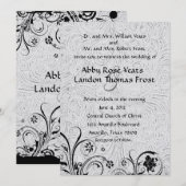 Wit getoold leder en zwart lace-huwelijk kaart (Voorkant / Achterkant)