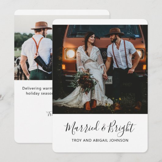 WIT Getrouwd & Bright Pas getrouwd Feestdagenkaart (Voorkant / Achterkant)