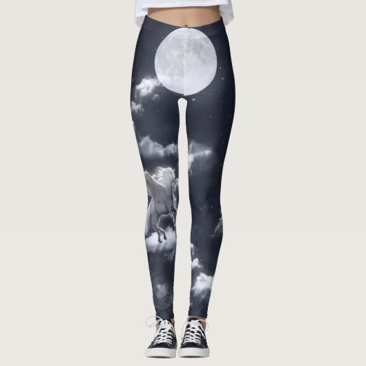Wit gevleugeld paard: maanverlichte hemel. leggings (Voorkant)
