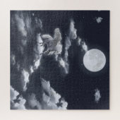 Wit gevleugeld paard: maanverlichte hemel. legpuzzel (Horizontaal)