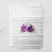 Wit Gewassen Hout Paarse Rozen Huwelijksuitnodigin Kaart (Achterkant)