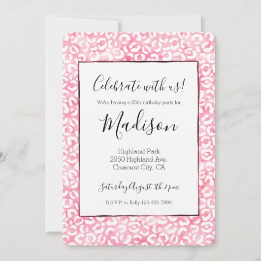 Wit Girly Roze Waterverf Luipaard Print Kaart (Voorkant)