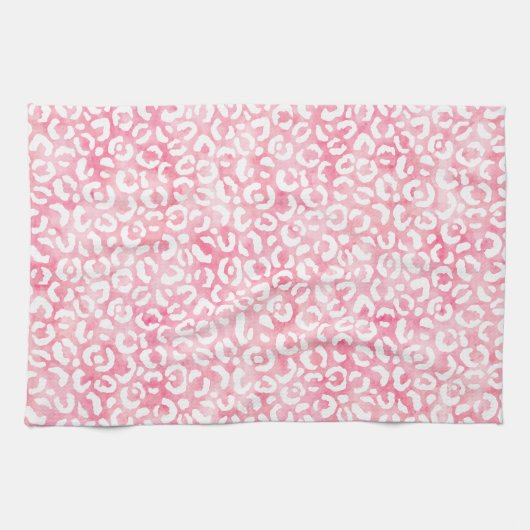 Wit Girly Roze Waterverf Luipaard Print Theedoek (Horizontaal)