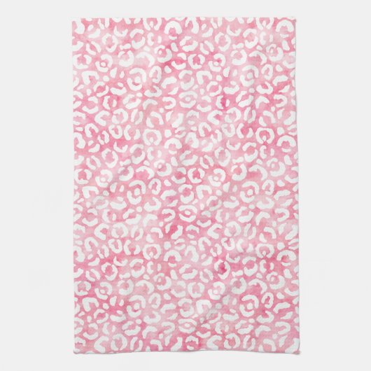 Wit Girly Roze Waterverf Luipaard Print Theedoek (Verticaal)