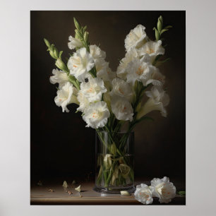 Wit Gladiolus Bloemen Art Print Poster