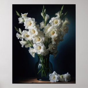 Wit Gladiolus Bloemen Art Print Poster