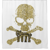 Wit Glam to the Bone Gouden Glitter Schedel Douchegordijn (Voorkant)