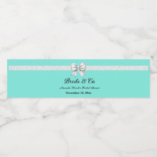 Wit Glitter Bow Paris Blue Vrijgezellenfeest Waterfles Etiket (Enkel label)