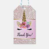 Wit Glitter Goud Glam Eenhoorn Bloemen Roze Partij Cadeaulabel (Voorkant)
