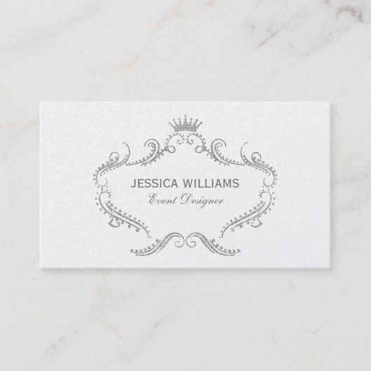 Wit Glitter  Lijst met een kroon Visitekaartje (Voorkant)