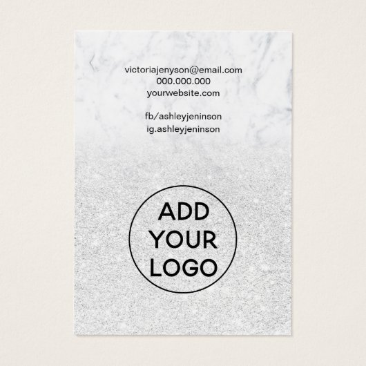 Wit glitter marble logo juwelen ketting display visitekaartje (Achterkant)