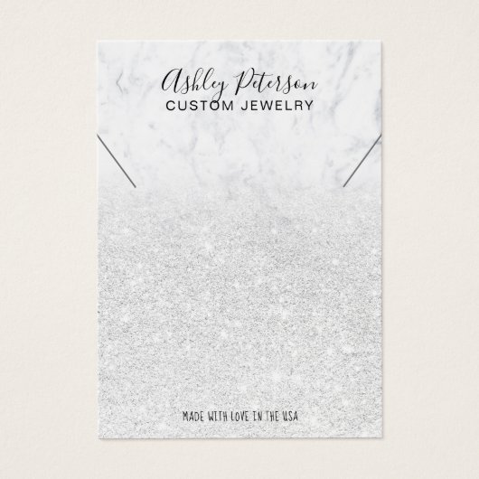 Wit glitter marble logo juwelen ketting display visitekaartje (Voorkant)