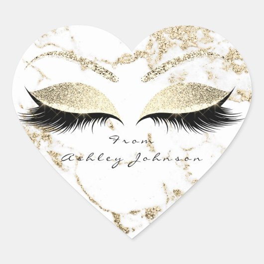 Wit Glitter Marmeren Make-up Ogen Dank u Hart Sticker (Voorkant)