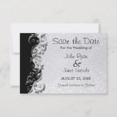 Wit glitter, zwart en zilver huwelijk save the date (Voorkant)