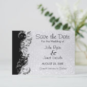 Wit glitter, zwart en zilver huwelijk save the date (Staand voorkant)