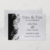 Wit glitter, zwart en zilver huwelijk save the date (Voorkant / Achterkant)