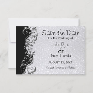 Wit glitter, zwart en zilver huwelijk save the date