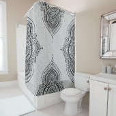 Wit Glitter & Zwart Kant Bloemen Ornament Douchegordijn (In situ)