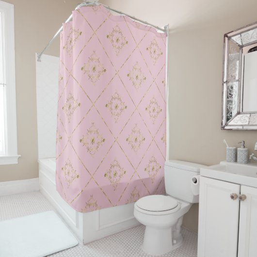 WIT GOLD DIAMOND ELEGANT PATTERN SHOWER CURTATION DOUCHEGORDIJN (In situ)