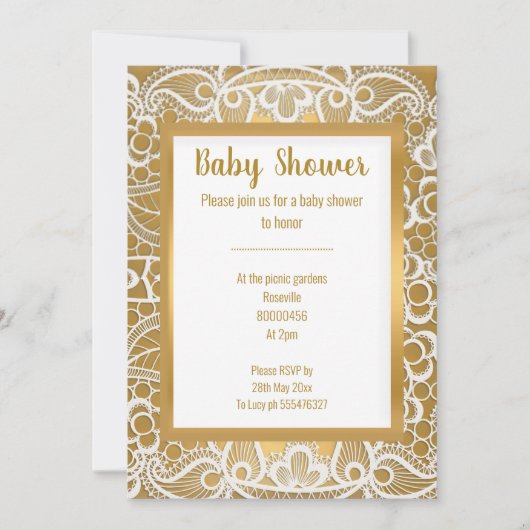 WIT GOLD LACE GOLD TRIM ELEGANT BABY SHOWER KAART (Voorkant)